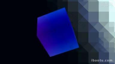 发光的<strong>蓝色</strong>立方体在黑色背景上慢慢旋转